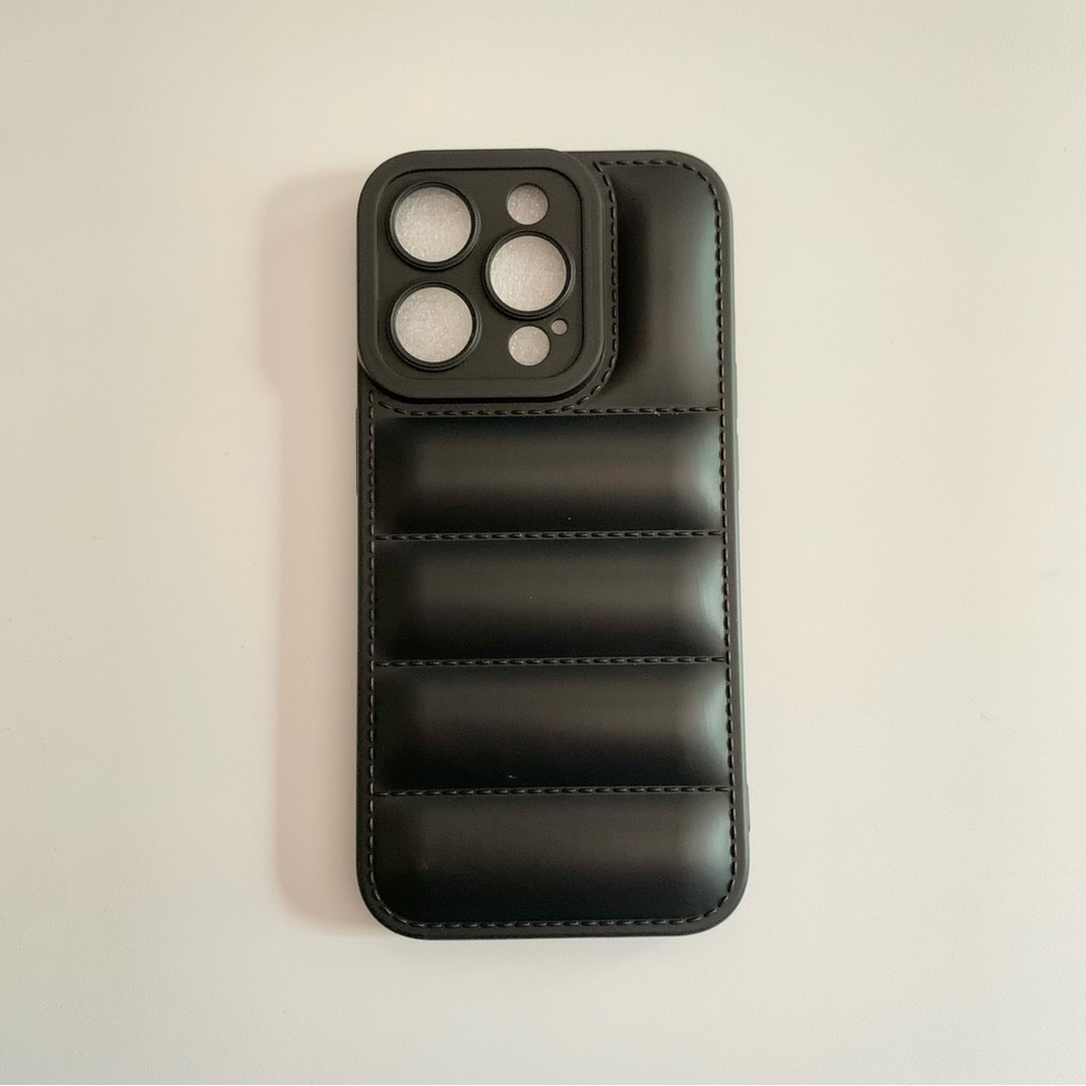 Black Faux Leather Plastic Quilted Iphone 15 Pro Phone Case